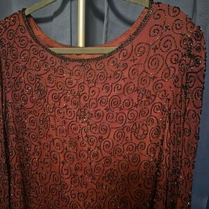 GORGEOUS Vintage 90s RedWine Beaded Mini Dress Glam Formal Prom Night